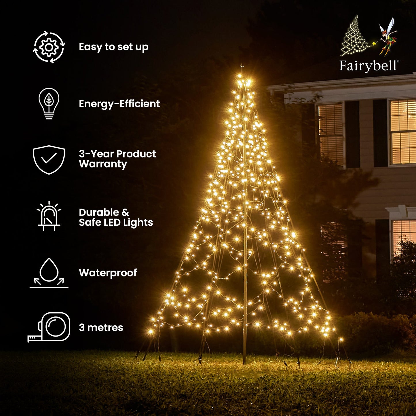 Fairybell | 3 metres | 480 LED lights | Including mast | Warm white