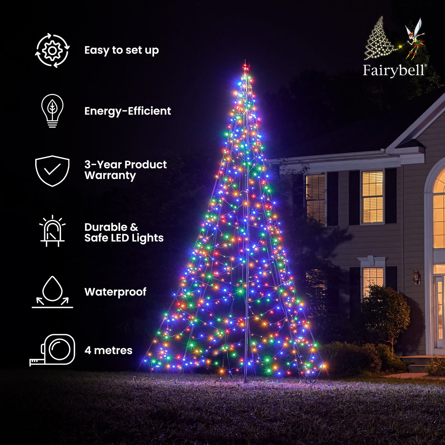 Fairybell | 4 metres | 640 LED lights | Including mast | Multicolour